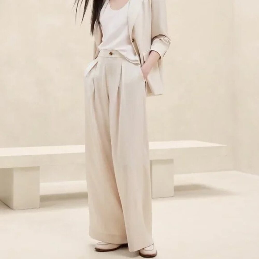 Banana Republic Factory Silky Pleated Wide-Leg Pant, 10P